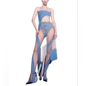 GUREUI Wild Spliced Mesh Jeggings.